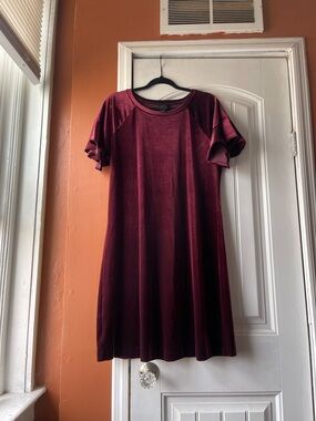 Worthington Velvet Swing Dress in Burgundy